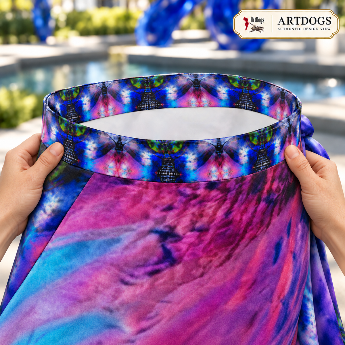 In the Beginning long Flounce Skirt — Authentic upper-left-waist-detail — styled blouse; physically supported fabric detail
