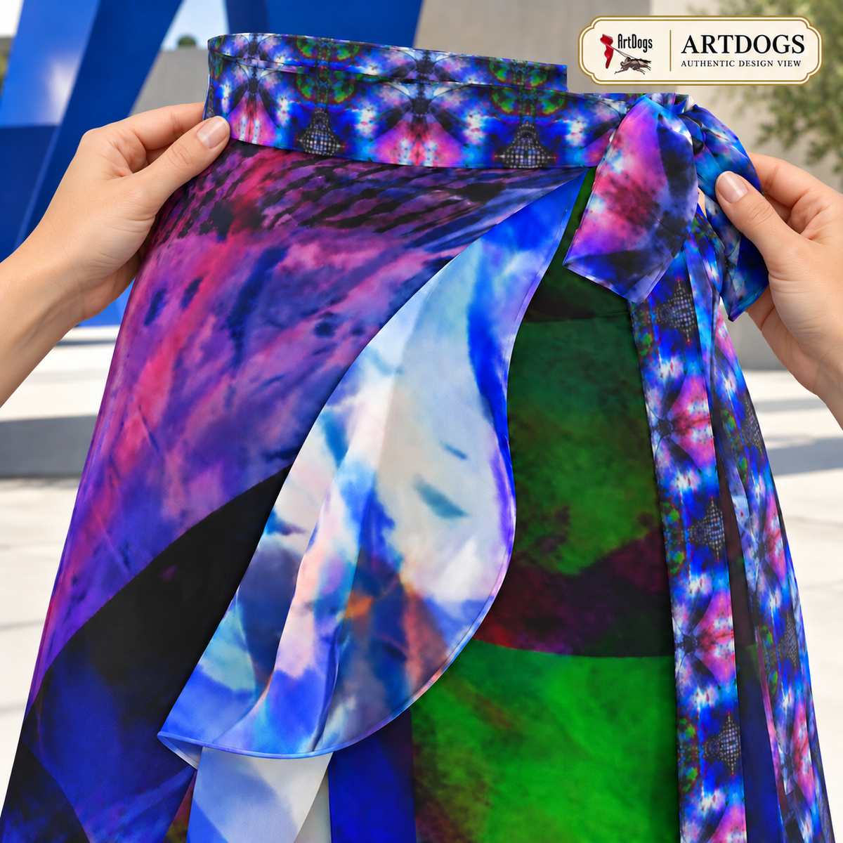In the Beginning long Flounce Skirt — Authentic upper-right-waist-detail — styled blouse; physically supported fabric detail