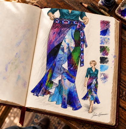 In the Beginning long Flounce Skirt — Handbook upper-right-waist-detail — styled blouse; physically supported fabric detail