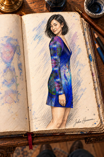 ArtDogs In the Beginning Above-the-Knee Ladies Cardigan Dress — Handbook, profile facing right.