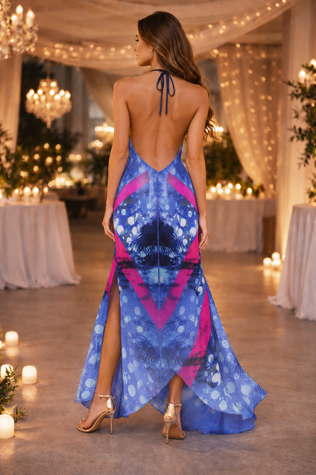 Intersect 1 halterneck backless dress corrected photorealistic back model photo