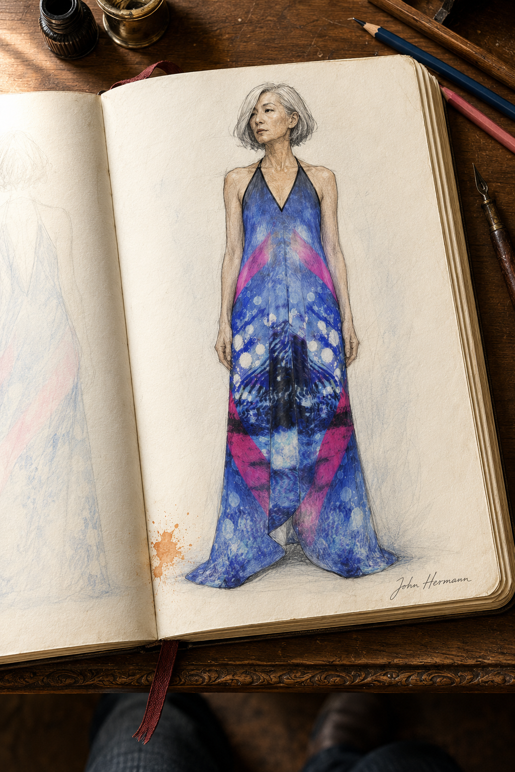 Intersect 1 Halterneck backless dress — Handbook full-front sketch