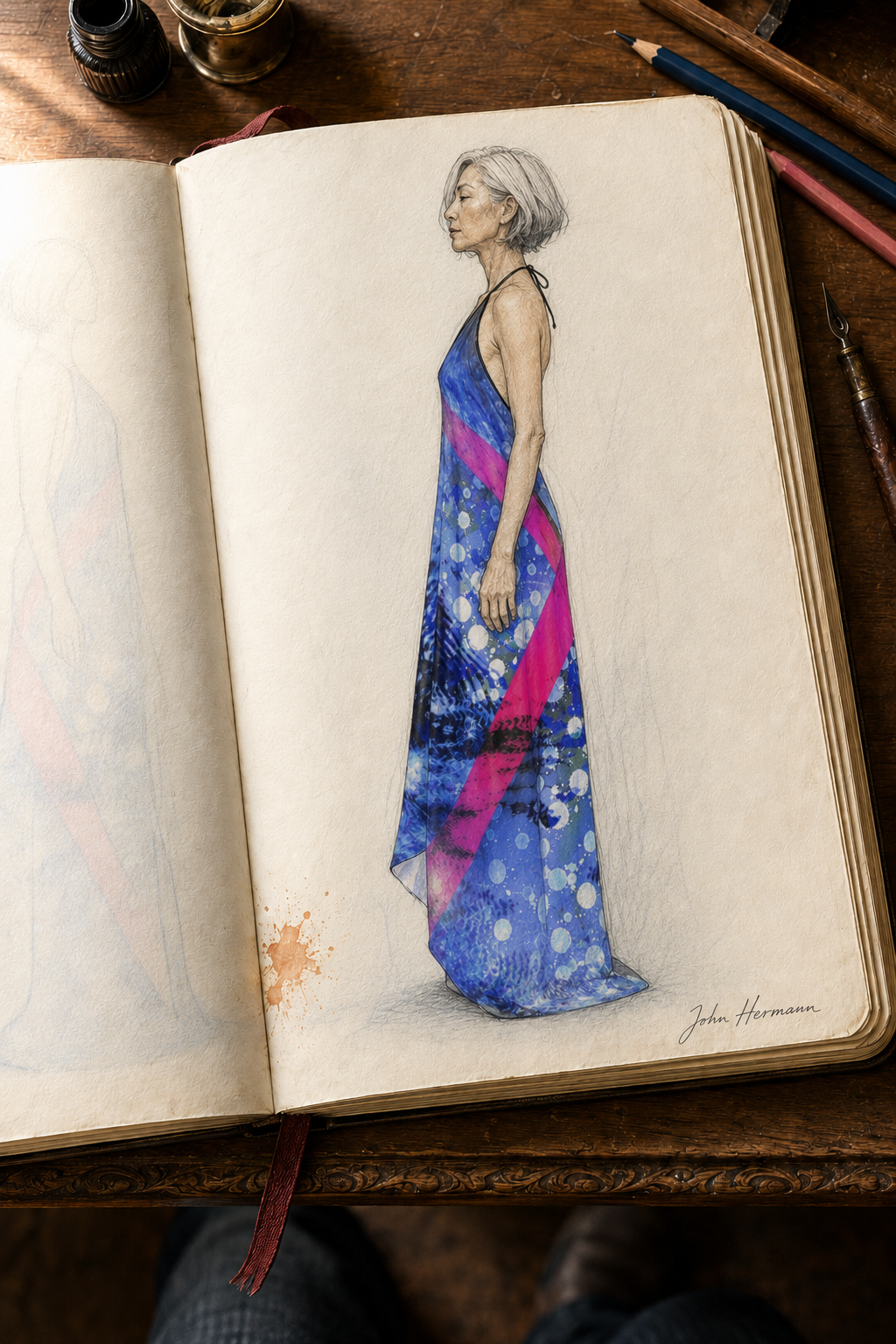 Intersect 1 Halterneck backless dress — Handbook right-profile sketch