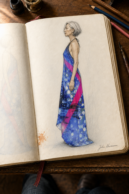 Intersect 1 Halterneck backless dress — Handbook right-profile sketch