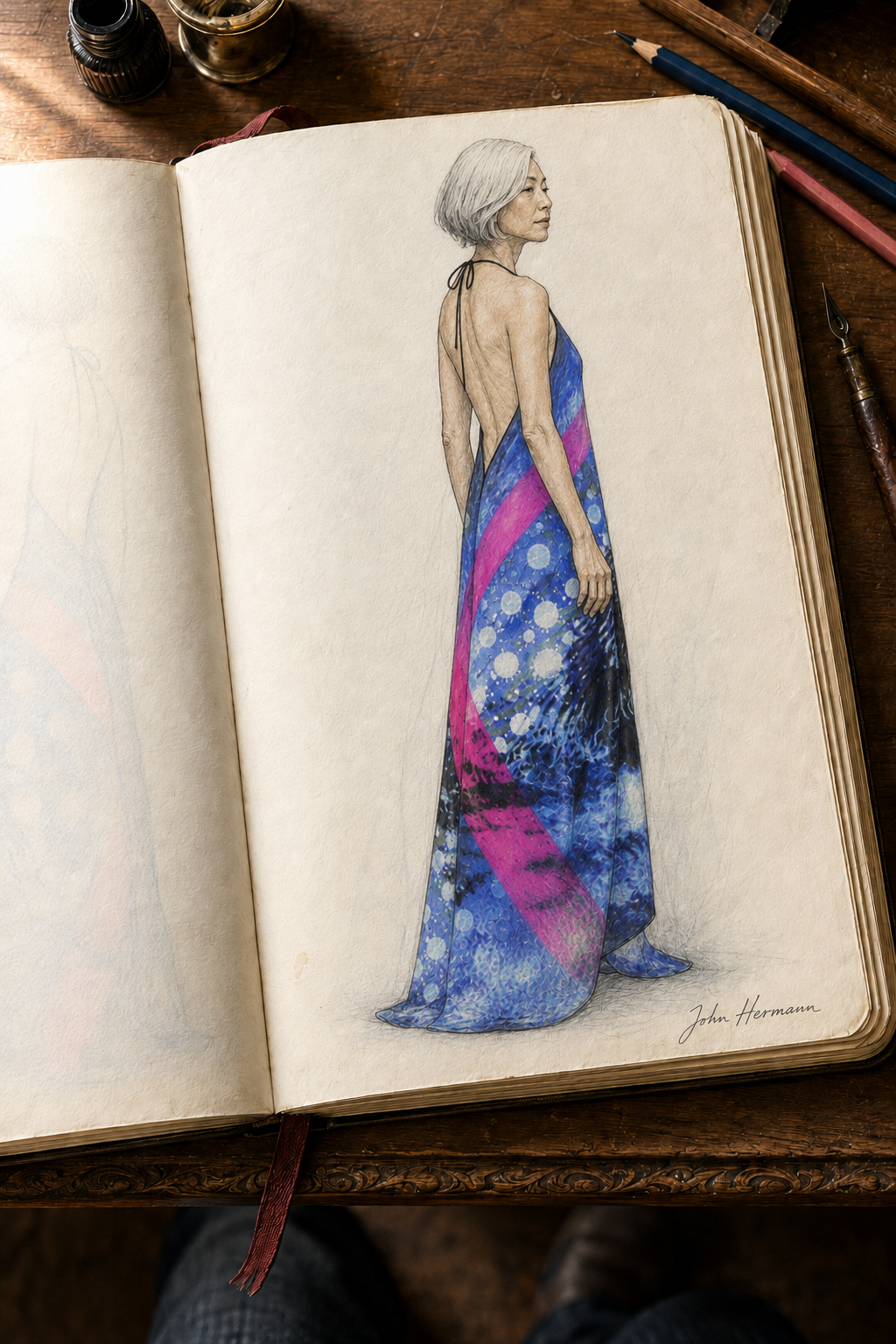 Intersect 1 Halterneck backless dress — Handbook left-profile sketch