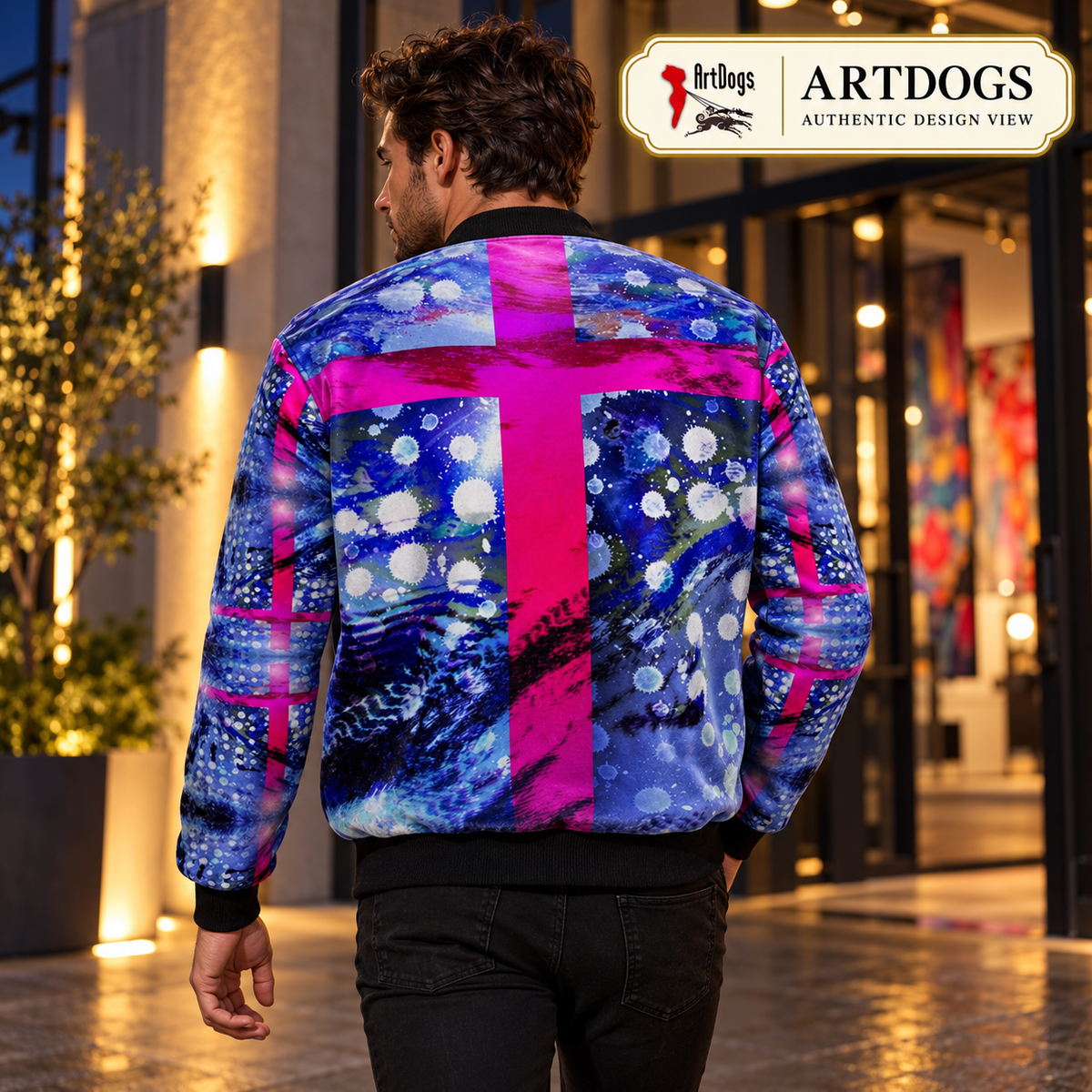 Intersect 1 men’s bomber jacket Marble Velvet back Authentic Design View