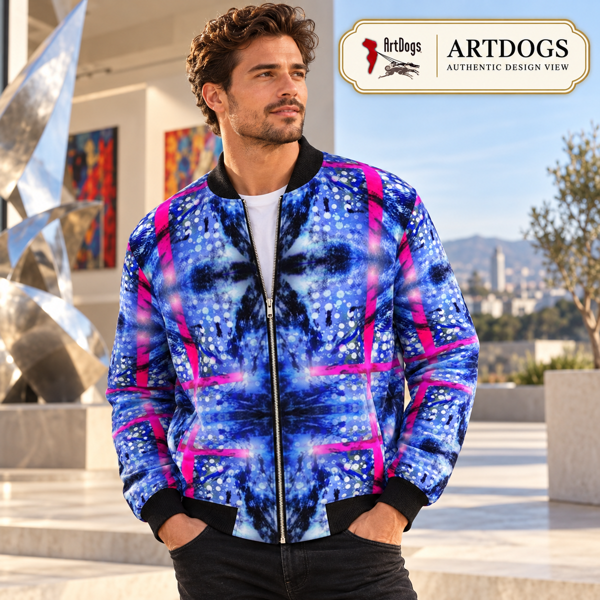 Intersect 1 men’s bomber jacket Marble Velvet front Authentic Design View