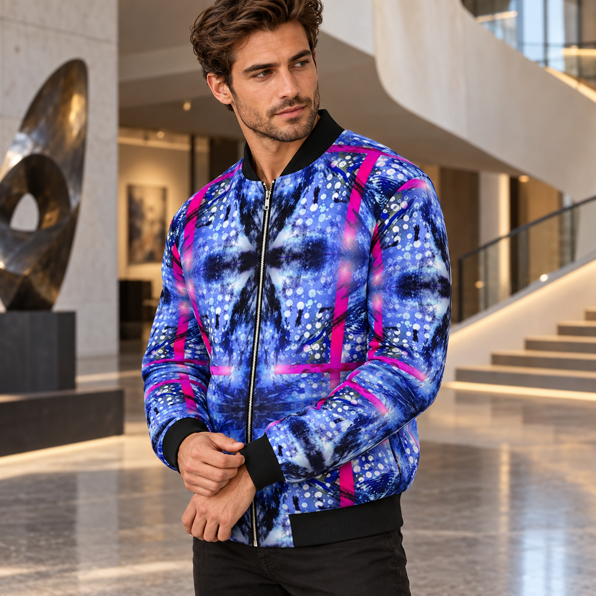 Intersect 1 men’s bomber jacket left three-quarter fashion view