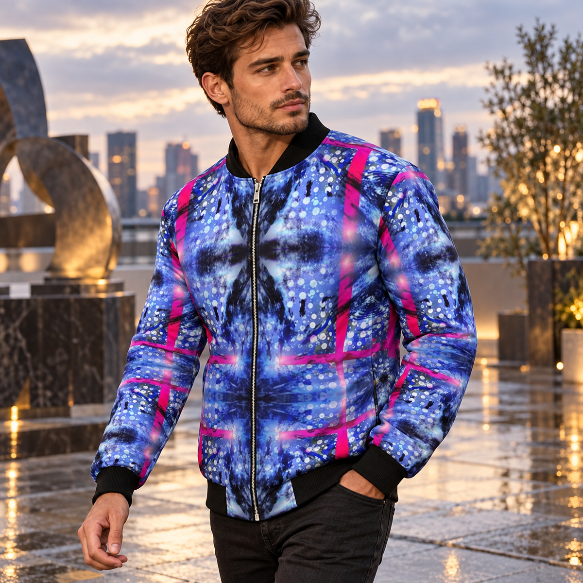 Intersect 1 men’s bomber jacket right three-quarter fashion view
