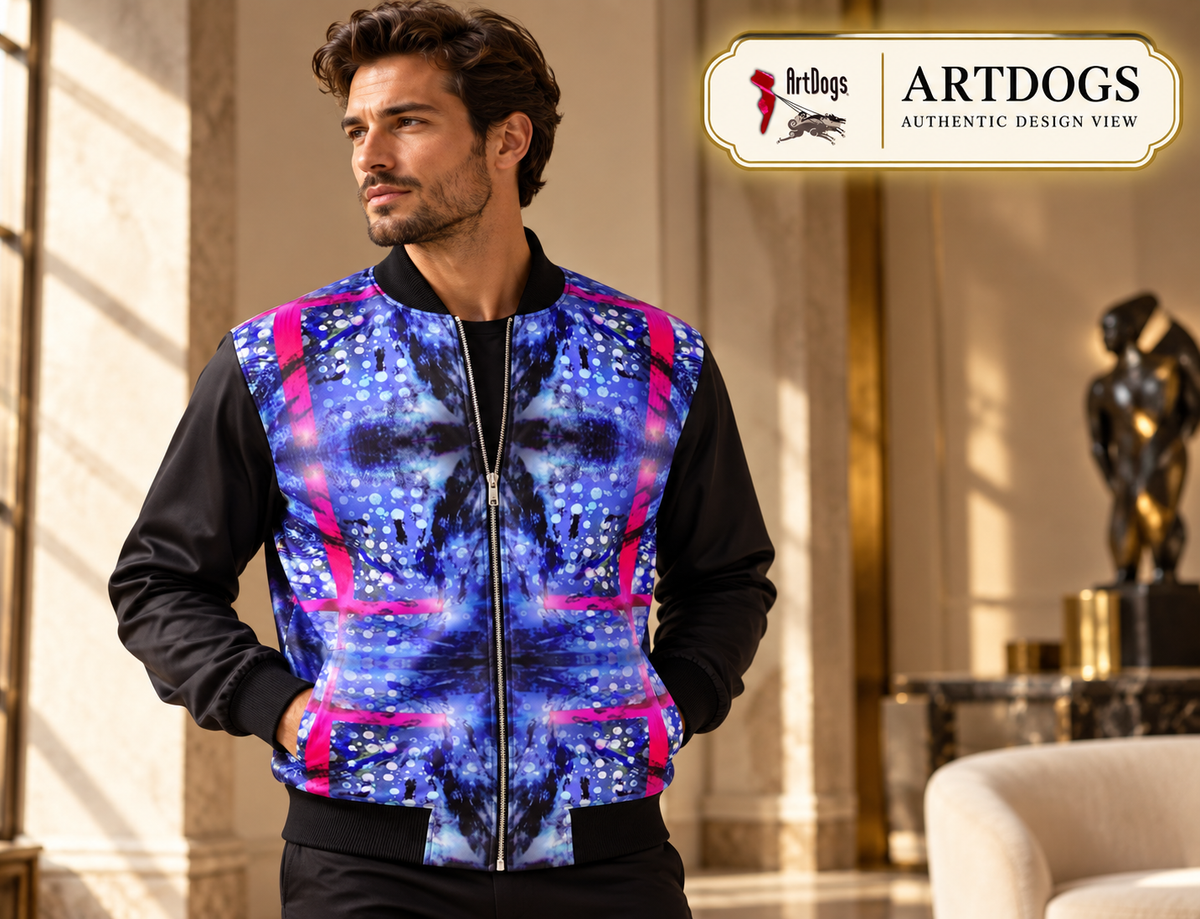 Intersect 1 men's reversible silk bomber jacket, authentic design view, side a front