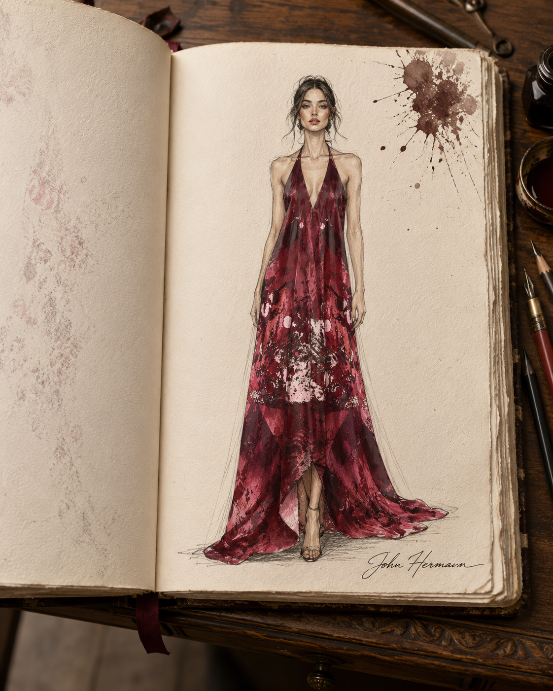 Intersect 2 Halterneck backless dress — Handbook full-front sketch