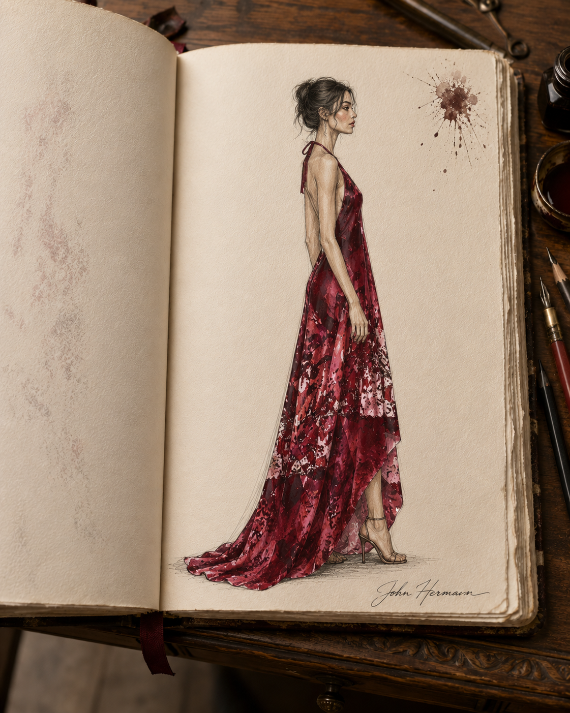 Intersect 2 Halterneck backless dress — Handbook right-profile sketch