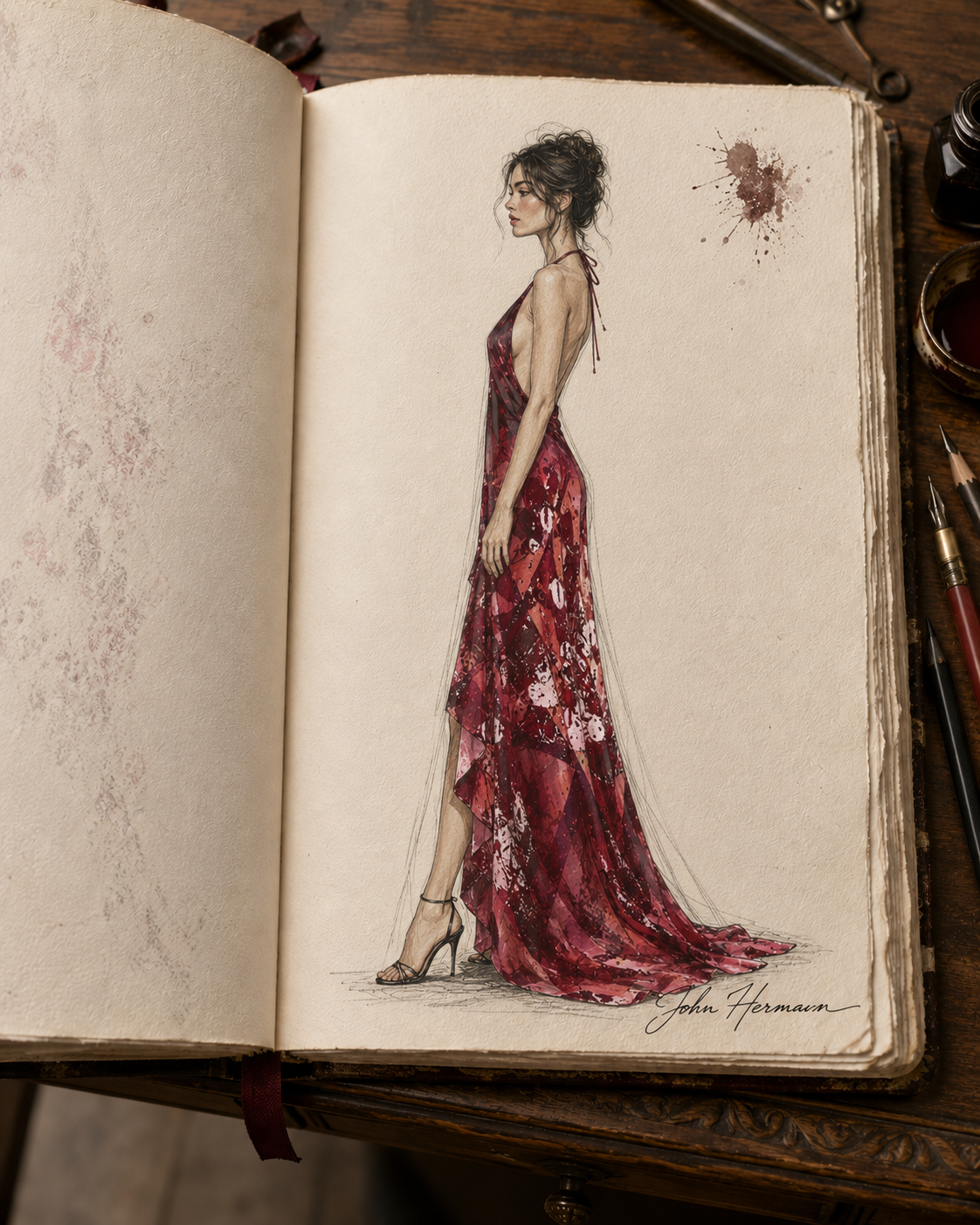 Intersect 2 Halterneck backless dress — Handbook left-profile sketch
