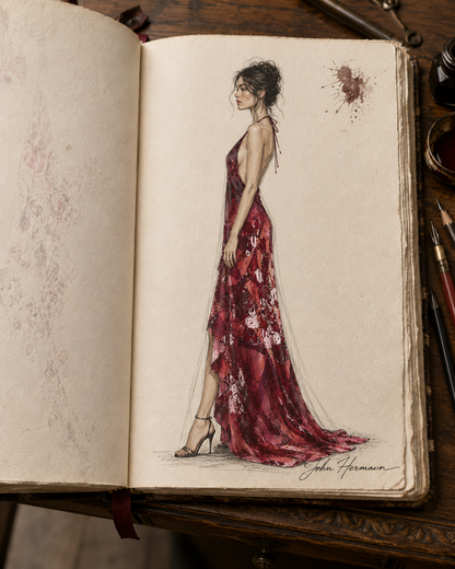 Intersect 2 Halterneck backless dress — Handbook left-profile sketch