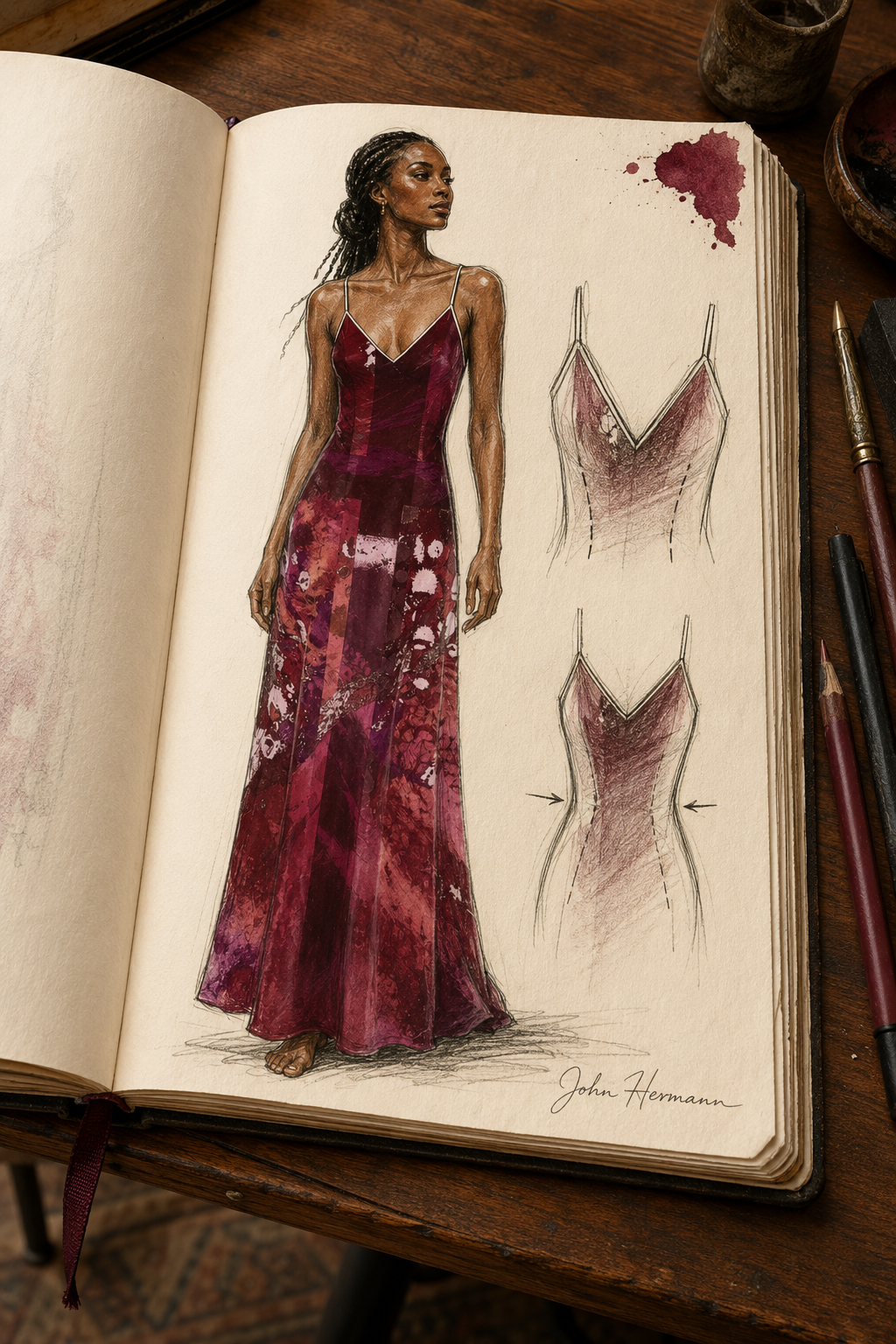 Intersect 2 Slip Dress Maxi Handbook front design story