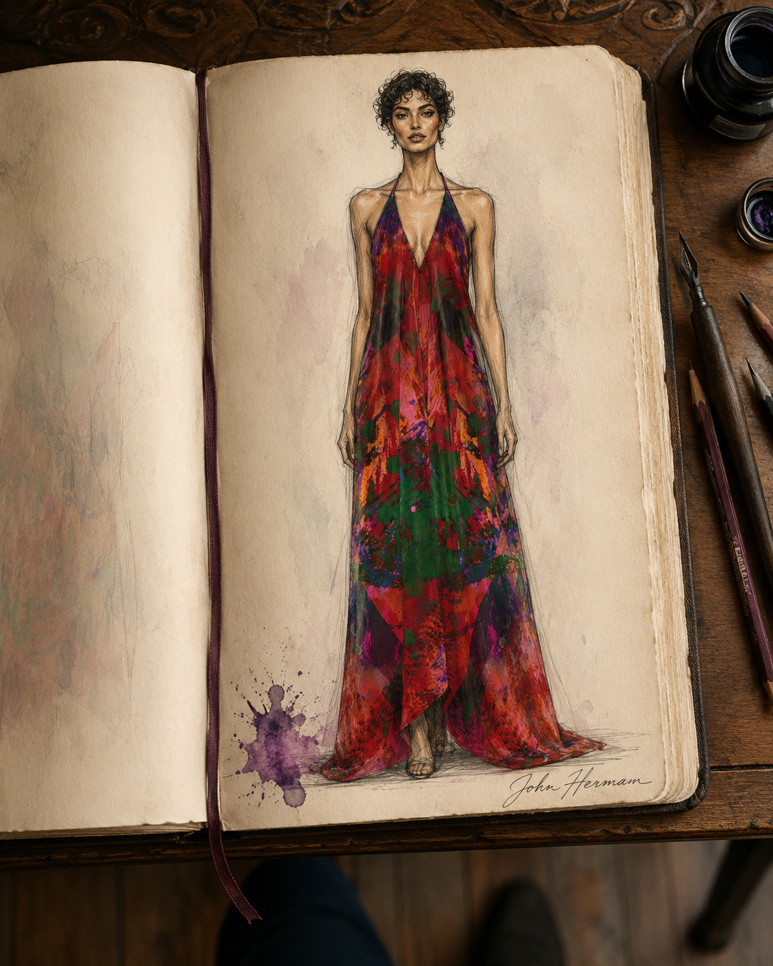 Intersect 3 Halterneck backless dress — Handbook full-front sketch