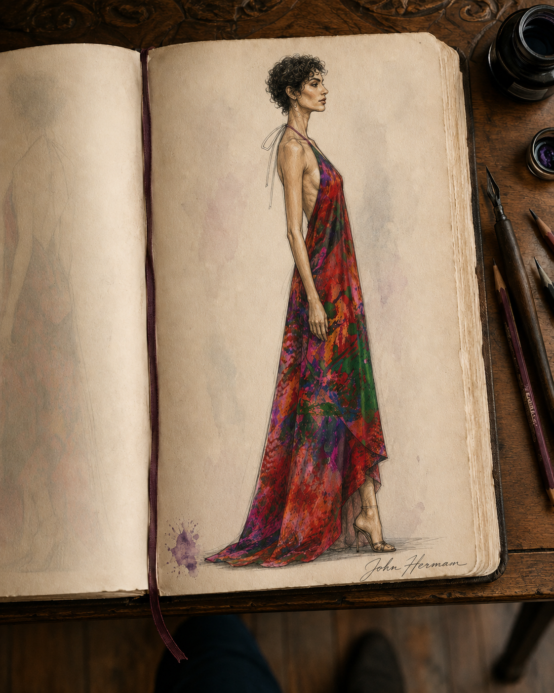 Intersect 3 Halterneck backless dress — Handbook right-profile sketch
