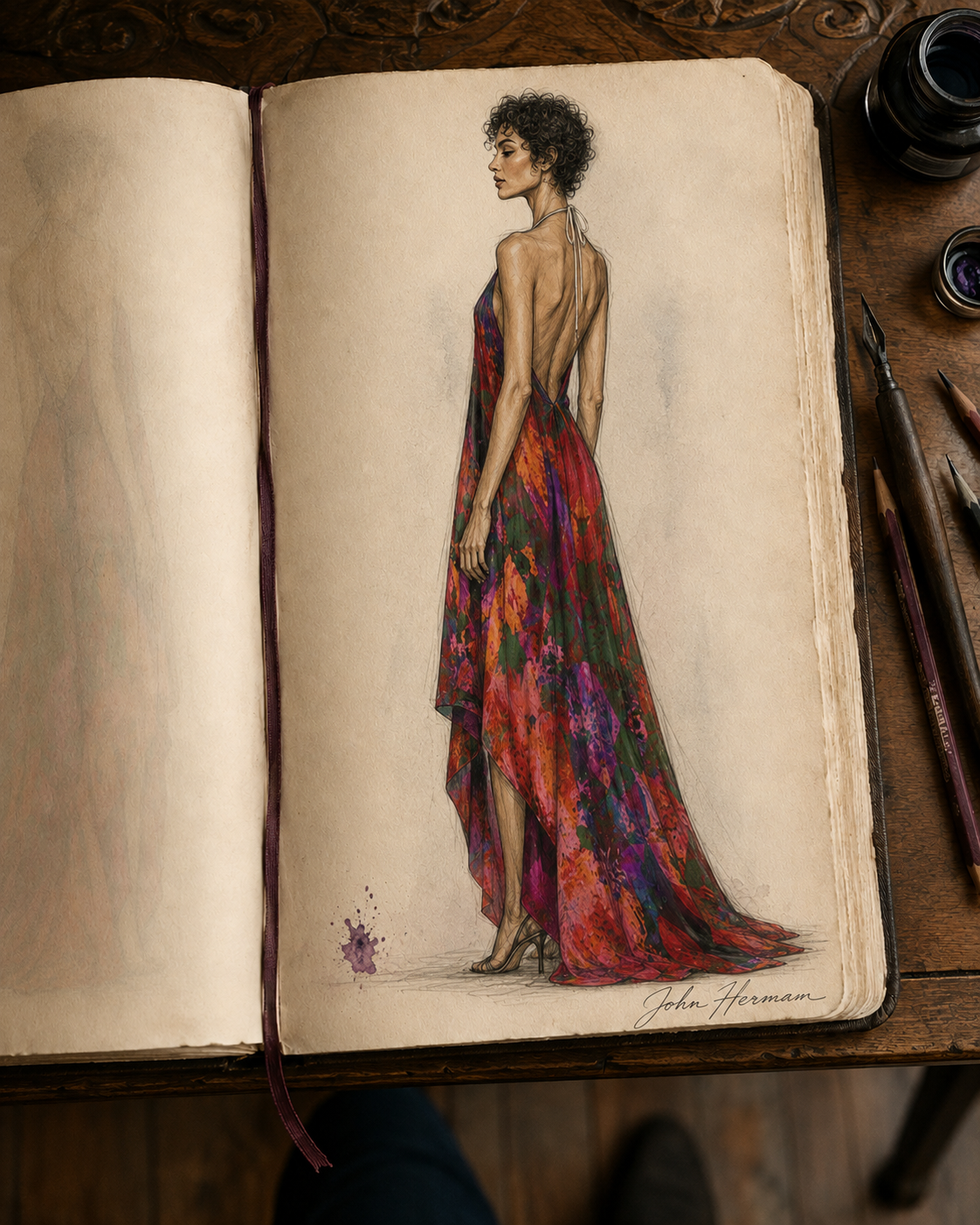 Intersect 3 Halterneck backless dress — Handbook left-profile sketch