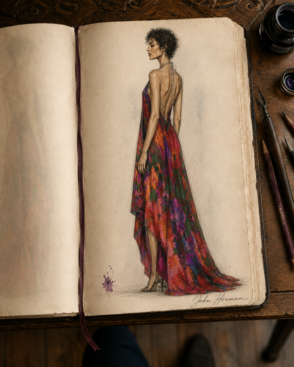 Intersect 3 Halterneck backless dress — Handbook left-profile sketch