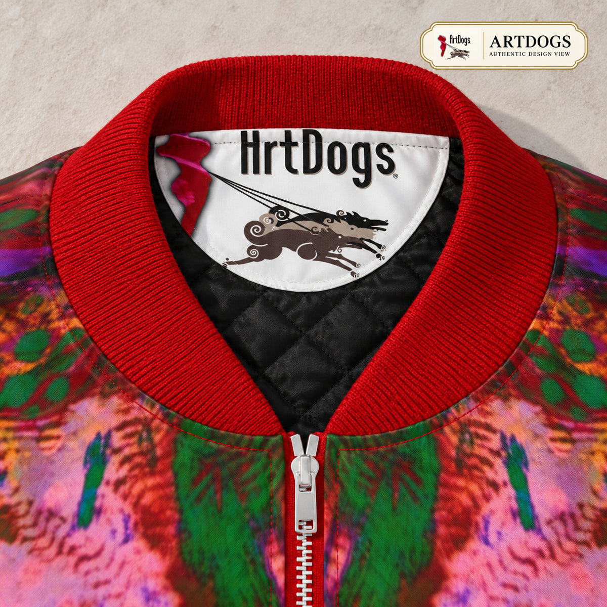 Intersect 3 Ladies Bomber Jacket — Authentic Design View, 03 collar label detail