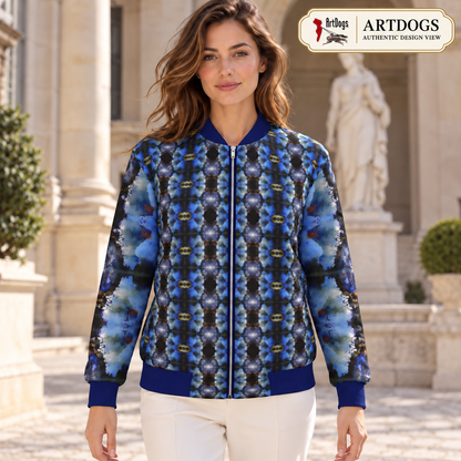 Into the Light Ladies Bomber Jacket — Authentic Design View, front, waterproof outer fabric with quilted lining
