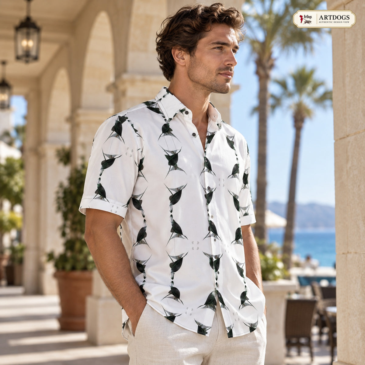 ARTDOGS Authentic Design View of Jezebel's Tongue men's short sleeve shirt — right three-quarter/profile