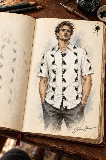 ArtDogs Handbook designer sketch of Jezebel's Tongue men's short sleeve shirt — straight full front
