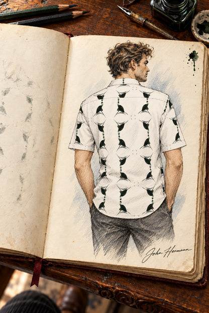 ArtDogs Handbook designer sketch of Jezebel's Tongue men's short sleeve shirt — full back