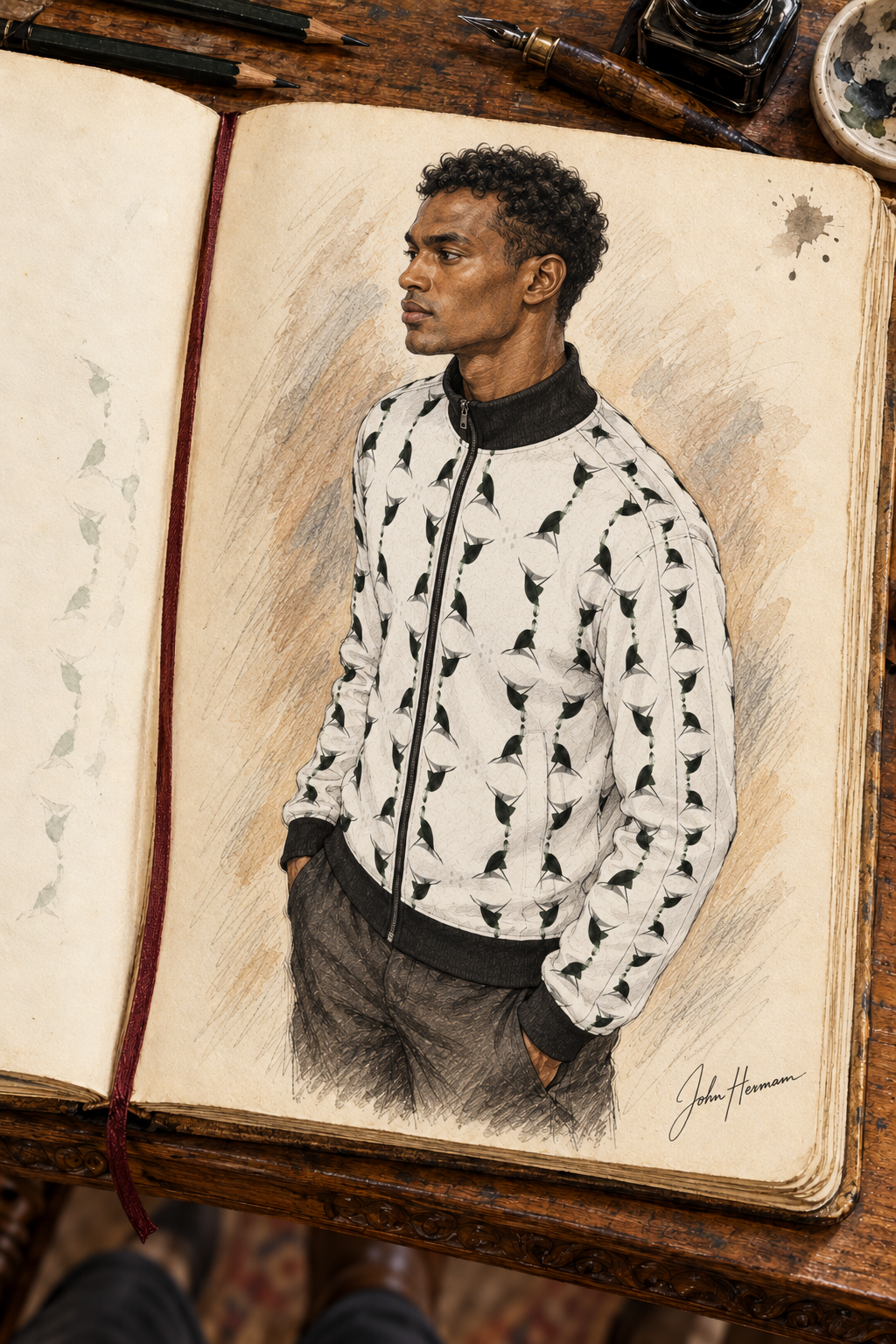 Jezebel’s Tongue Men’s Tracksuit Jacket — Designer Handbook — left steep angle