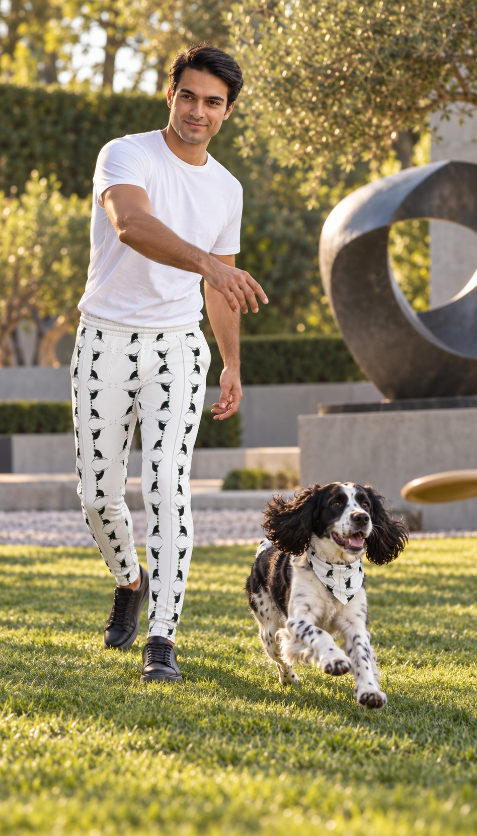 Jezebel’s Tongue Men’s Tracksuit Trousers — Fashion photography — dog companion frisbee
