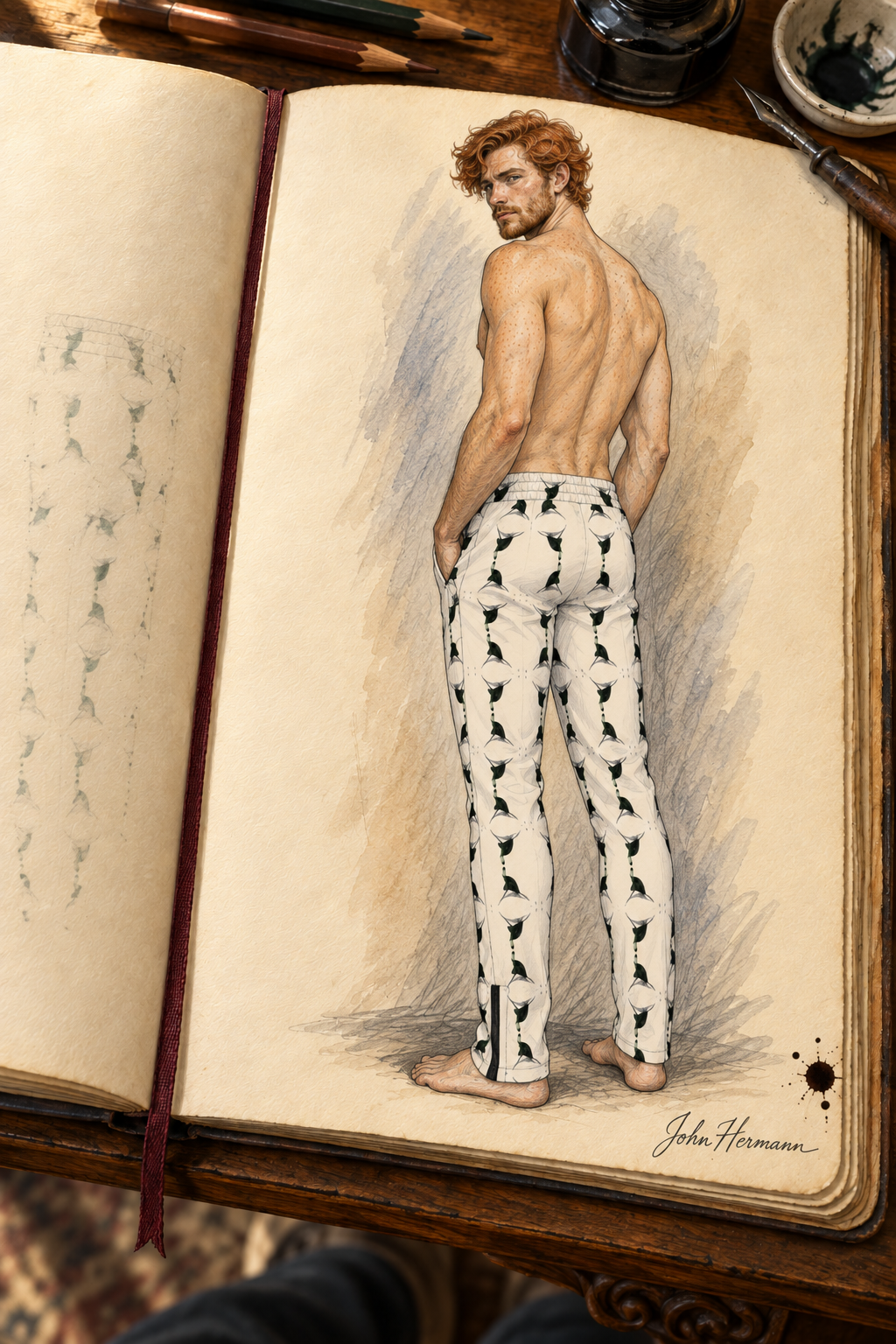 Jezebel’s Tongue Men’s Tracksuit Trousers — Designer Handbook — three quarter back