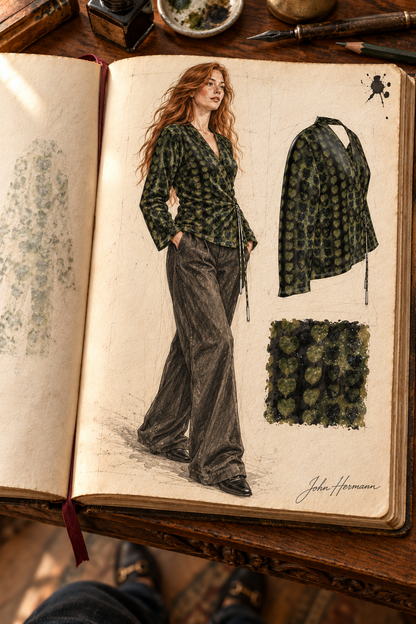 Leaves Wrap Blazer — H03 Handbook Opposite three-quarter front/side