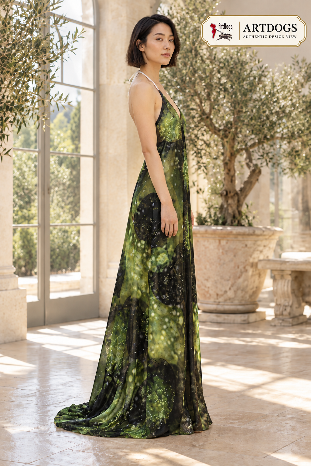 Leaves Halterneck backless dress — Authentic product-right-profile