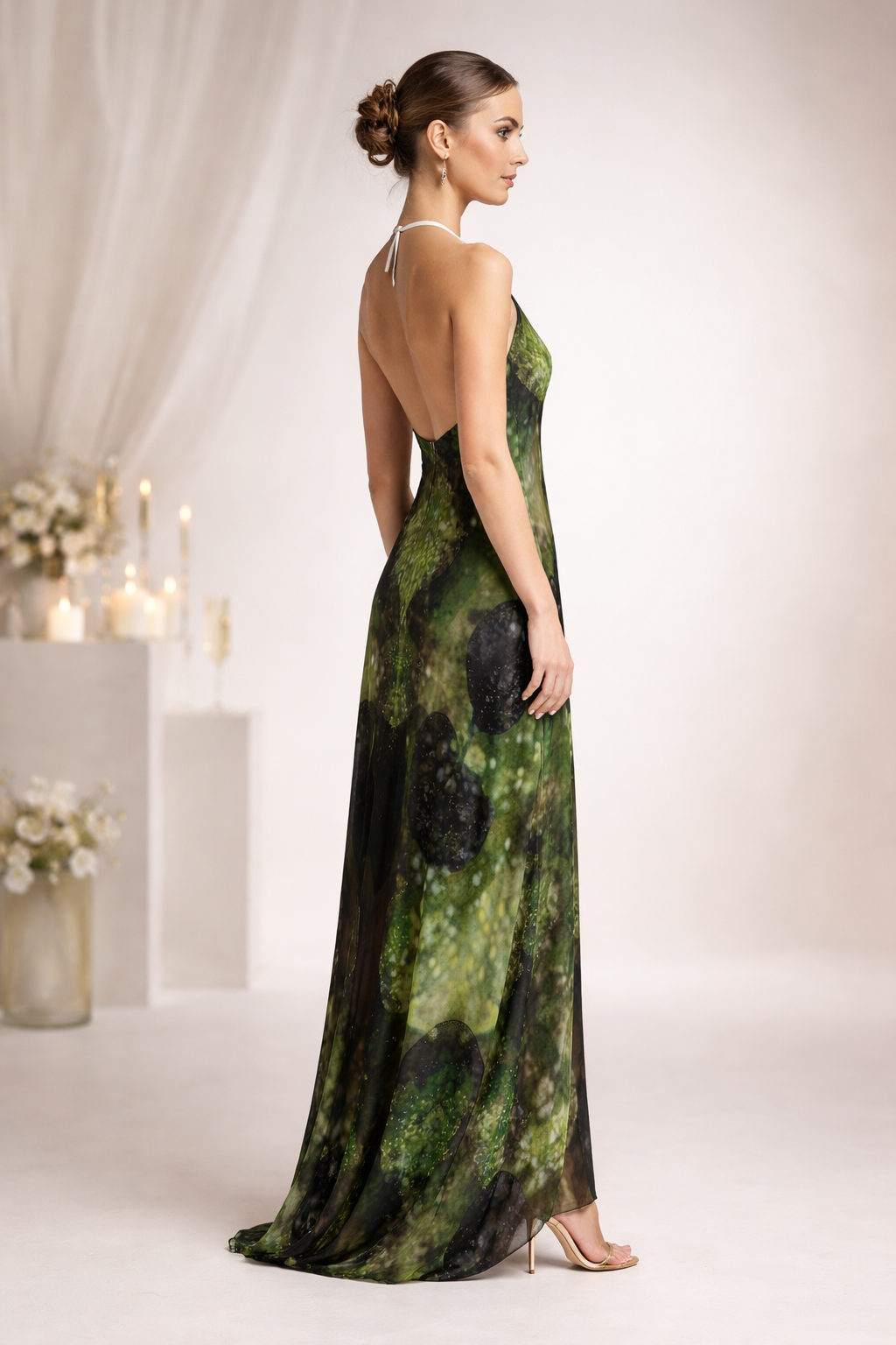 Leaves Halterneck backless dress