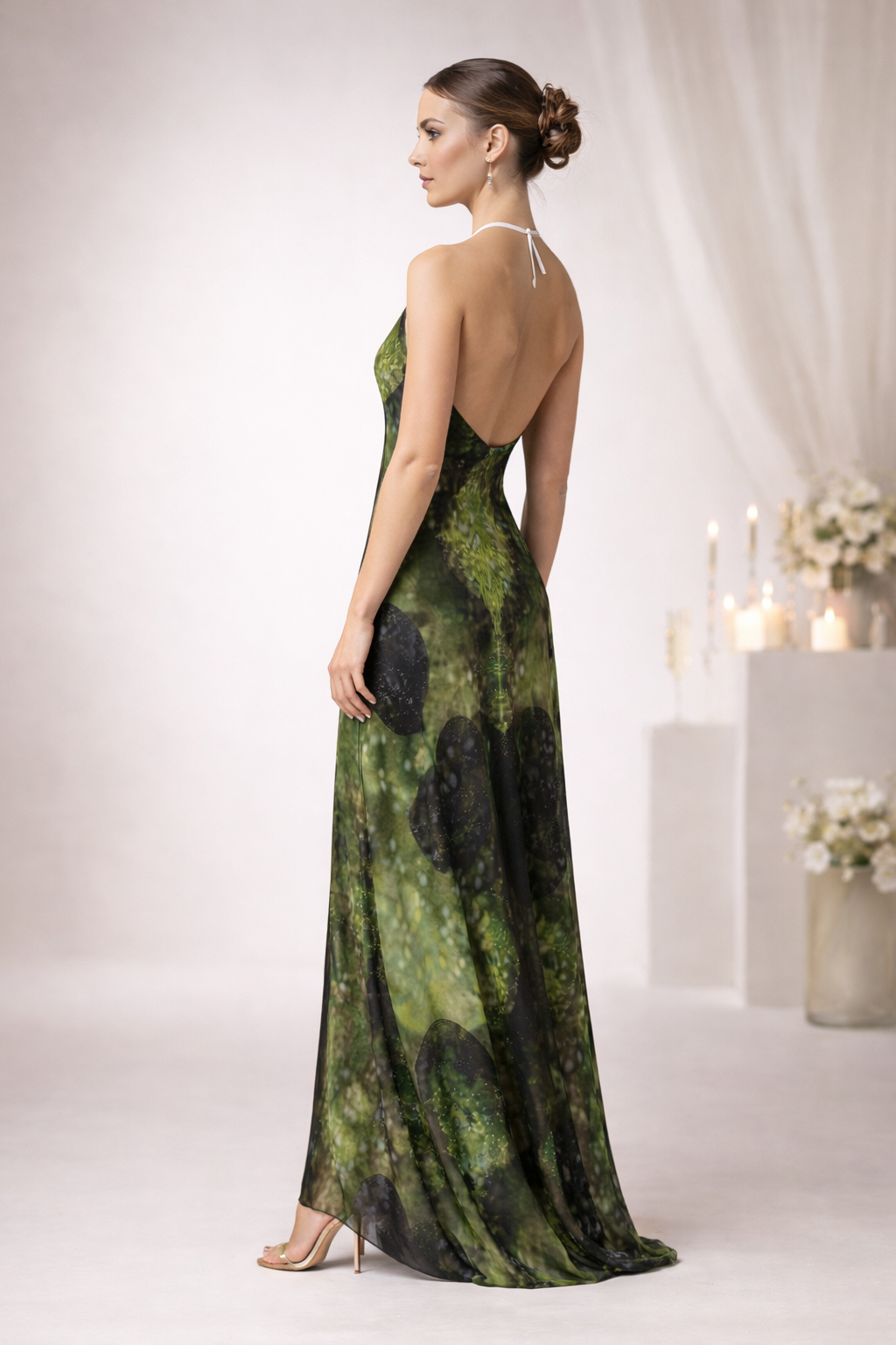 Leaves Halterneck backless dress