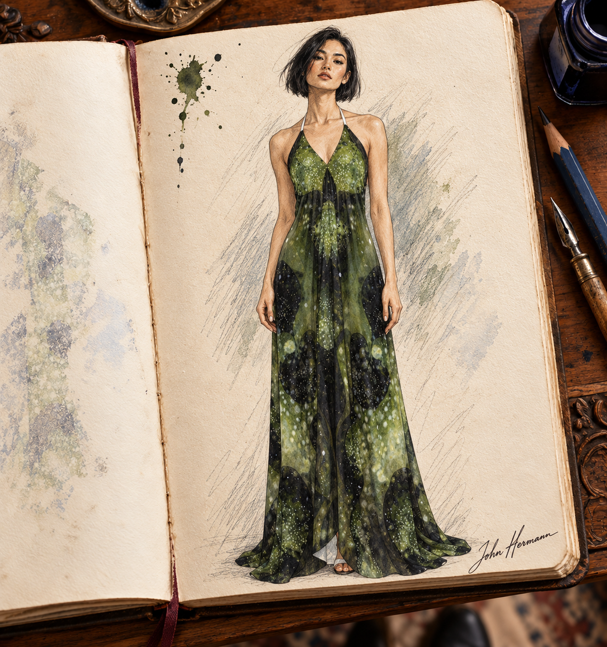 Leaves Halterneck backless dress — Handbook front