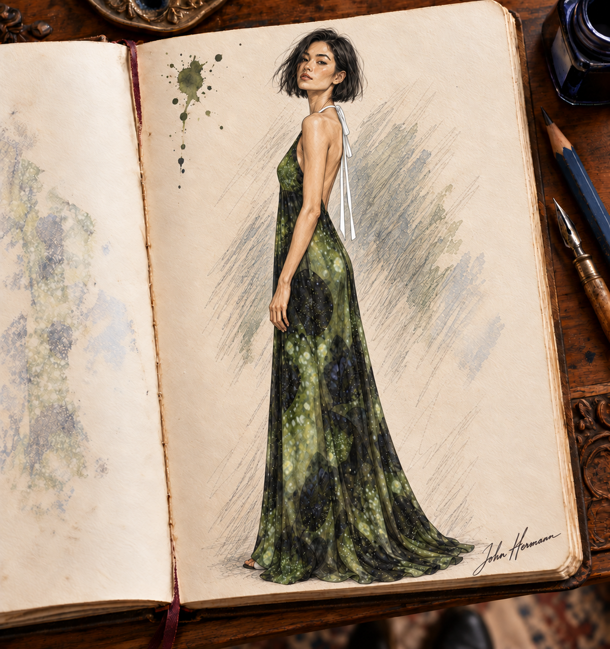 Leaves Halterneck backless dress — Handbook left profile
