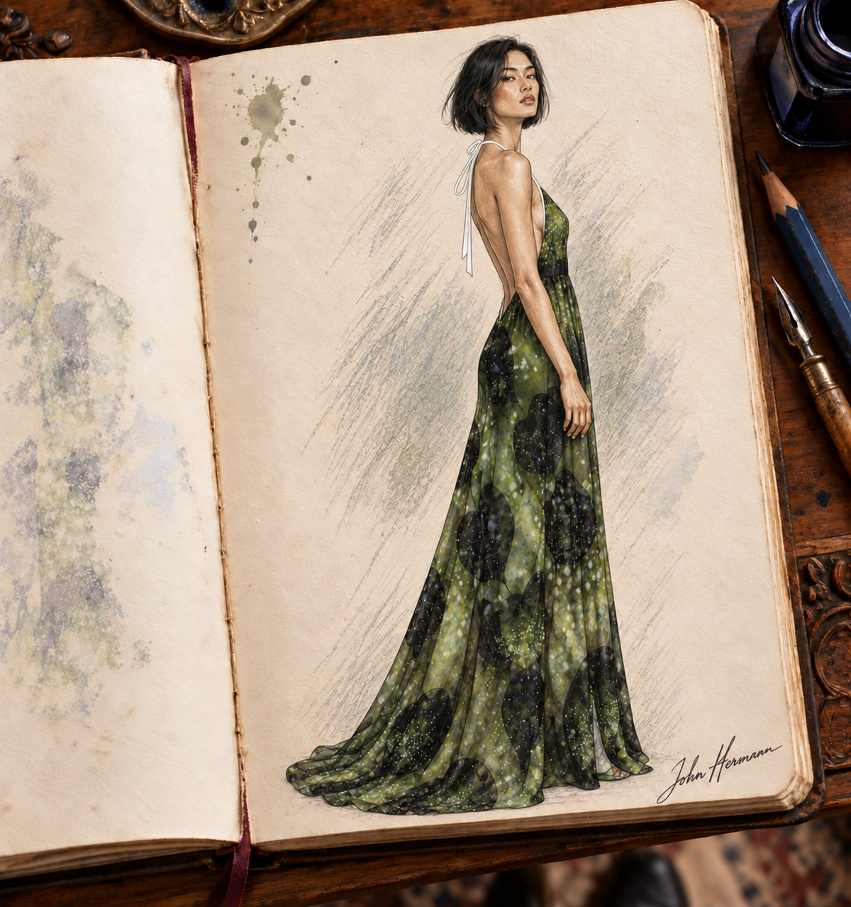 Leaves Halterneck backless dress — Handbook right profile