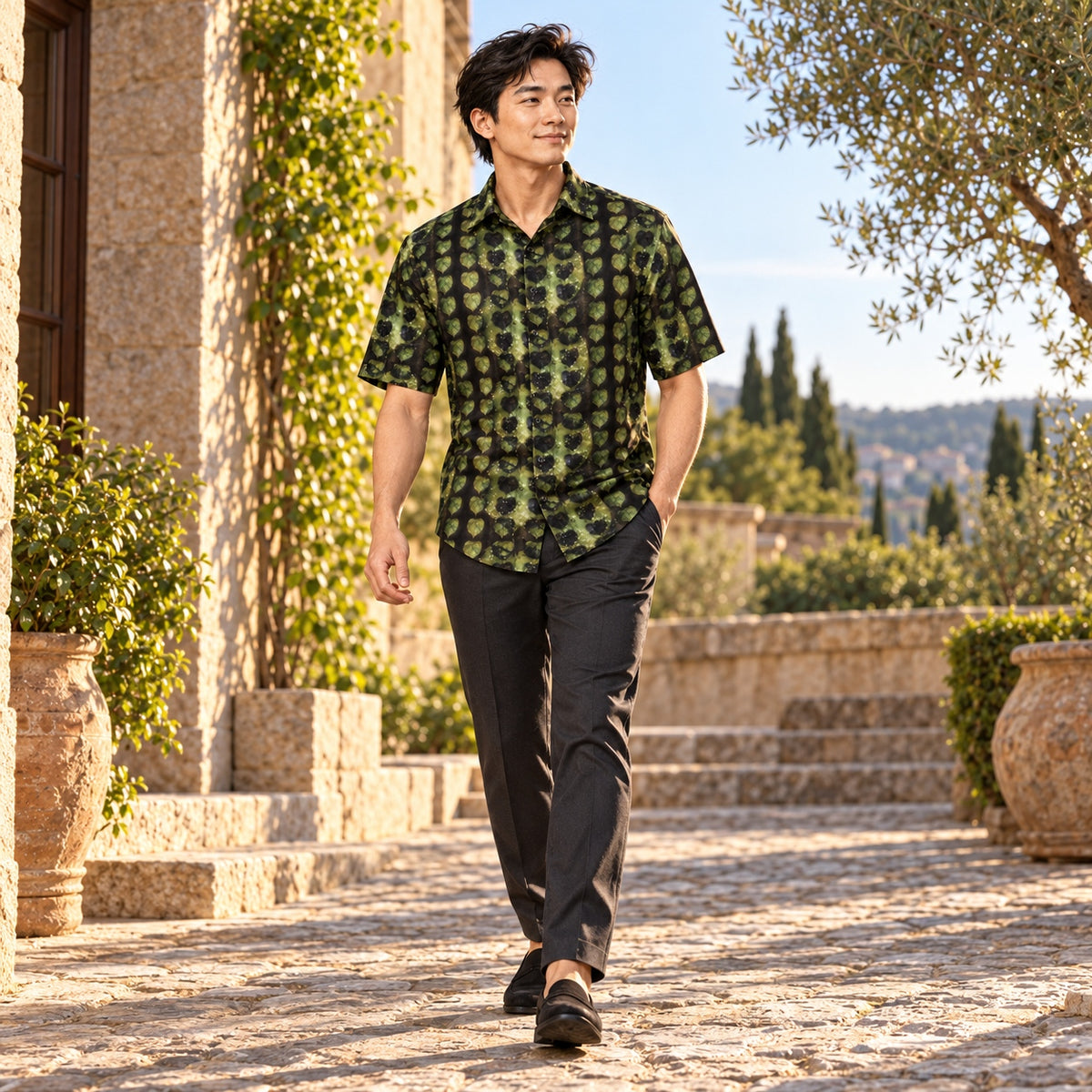 Leaves Men's Short Sleeve Shirt walking fashion photograph