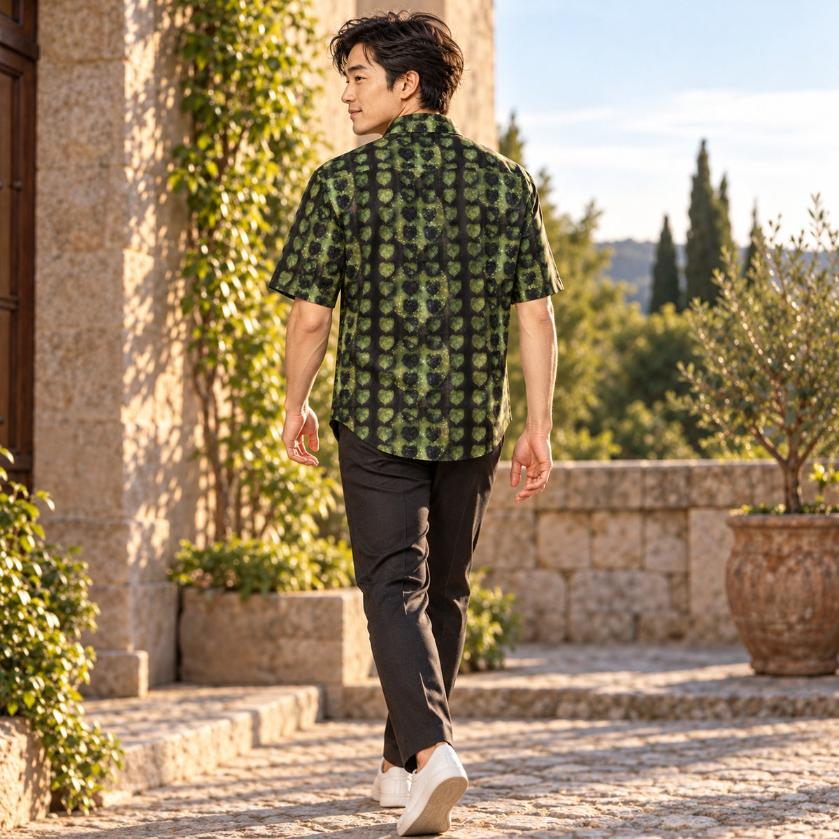 Leaves Men's Short Sleeve Shirt back three-quarter fashion photograph