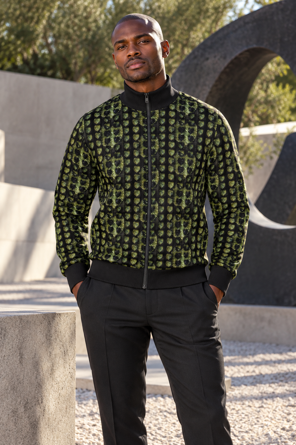 Leaves men’s tracksuit jacket, editorial front, Black model