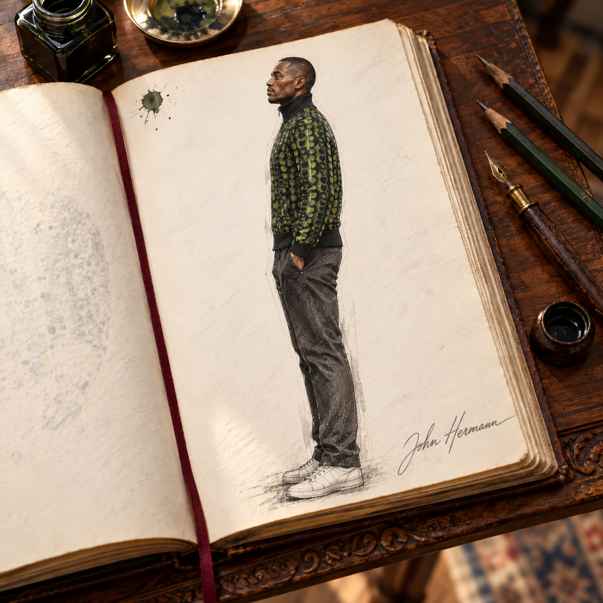 Leaves men’s tracksuit jacket, designer Handbook left profile view