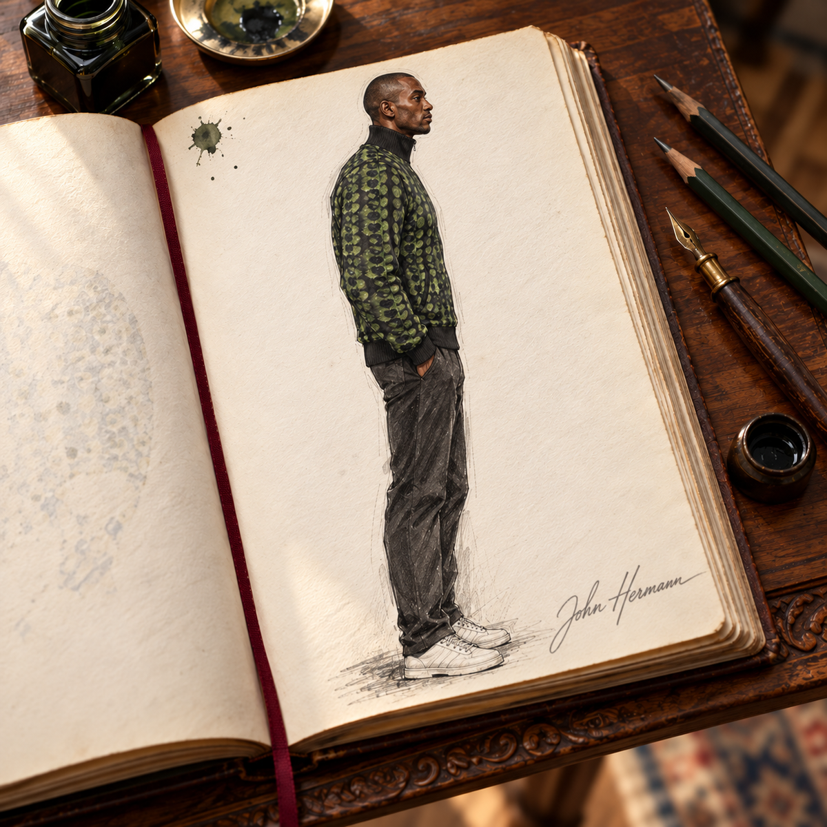 Leaves men’s tracksuit jacket, designer Handbook right profile view