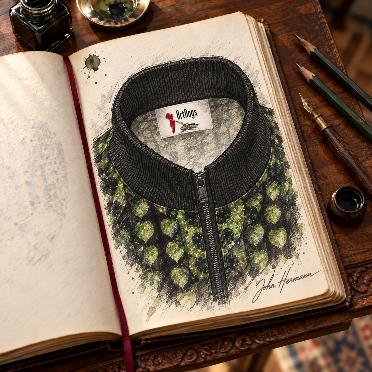 Leaves men’s tracksuit jacket, designer Handbook collar label zipper view