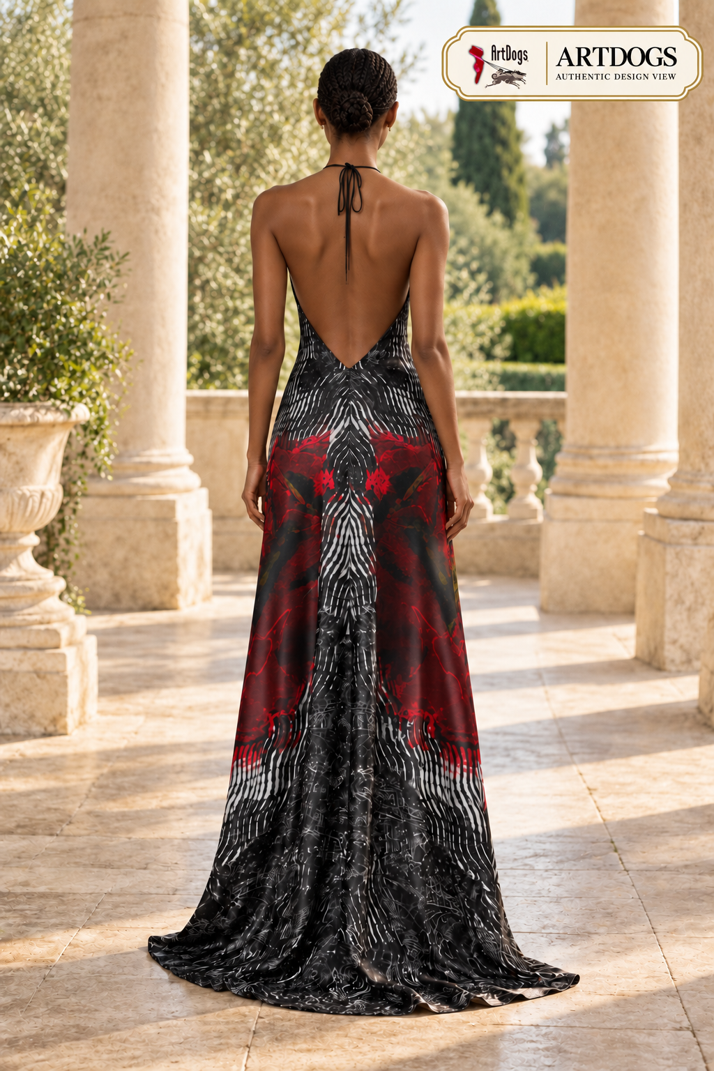 Rose of Pain and Joy Halterneck backless dress — Authentic modeled-back