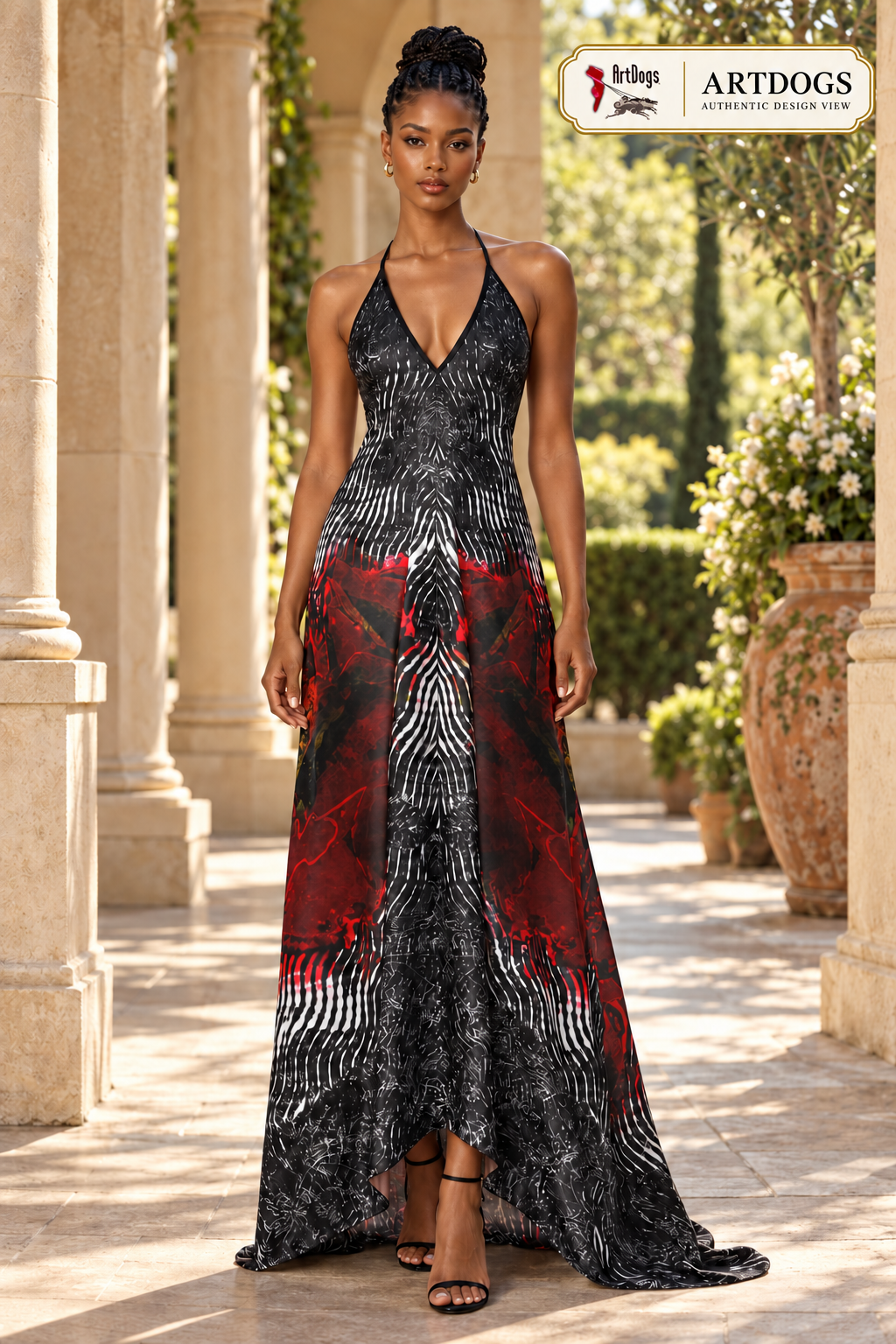 Rose of Pain and Joy Halterneck backless dress — Authentic modeled-front