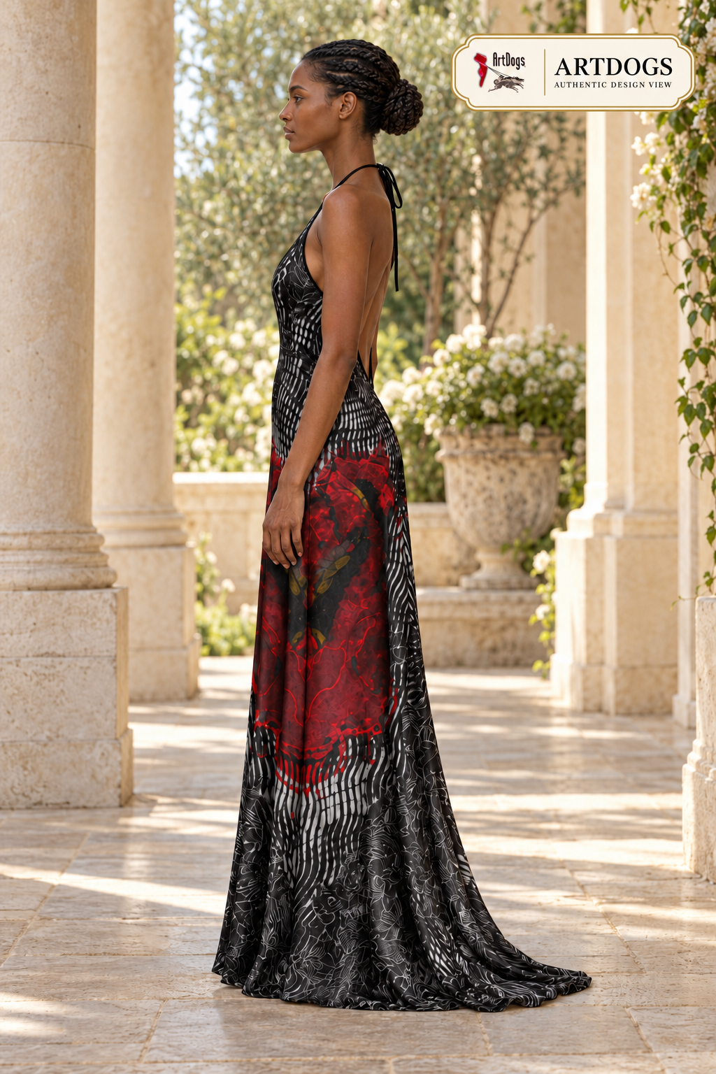 Rose of Pain and Joy Halterneck backless dress — Authentic modeled-left