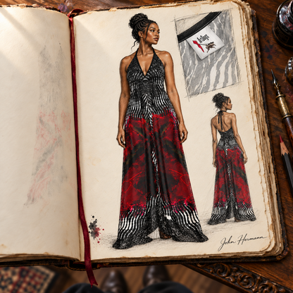 Rose of Pain and Joy Halterneck backless dress — Handbook fabric-label-detail