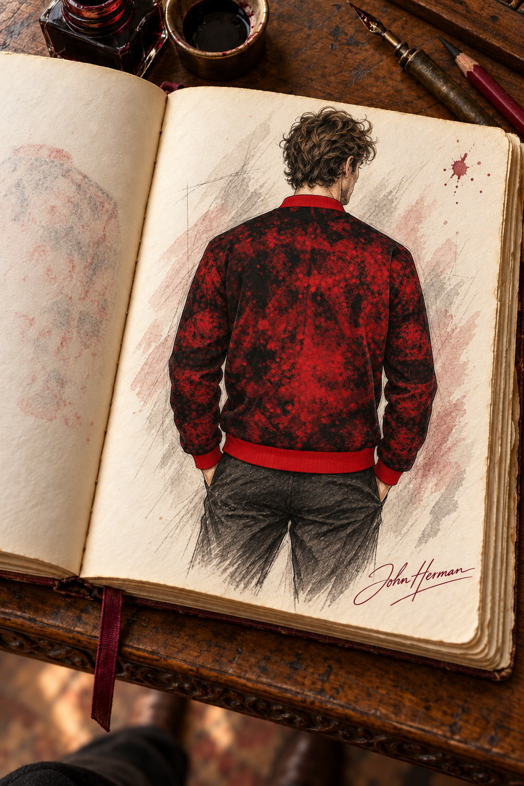 Love's Passion Men's Bomber Jacket designer Handbook back view