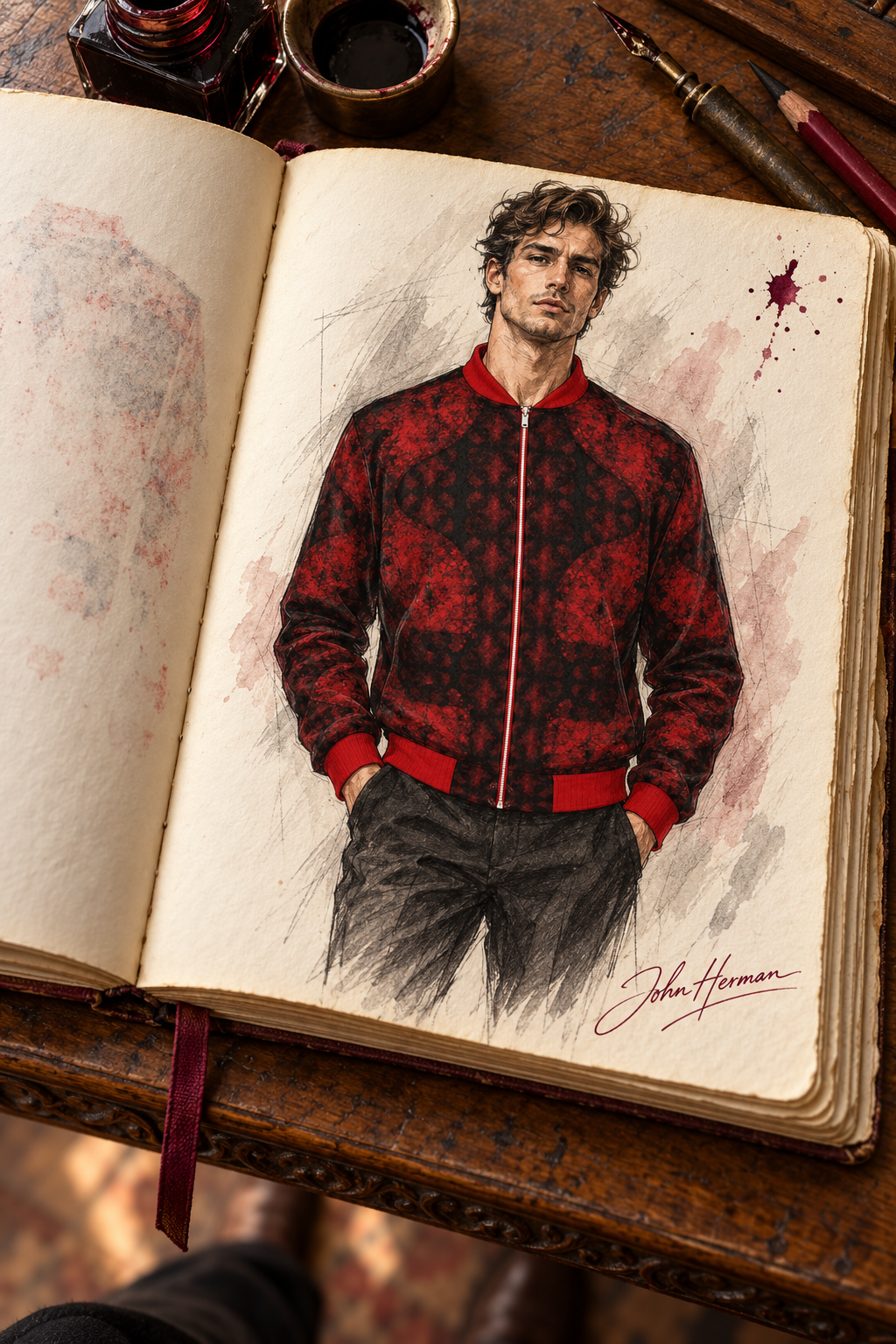 Love's Passion Men's Bomber Jacket designer Handbook front view